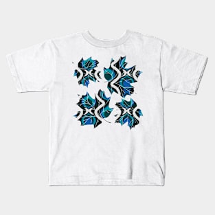 Blue Retro Flowers 5 Kids T-Shirt